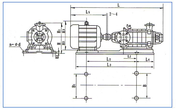 D、DG型臥式多級(jí)離心泵安裝結(jié)構(gòu)圖 D、DG型臥式多級(jí)離心泵安裝結(jié)構(gòu)圖